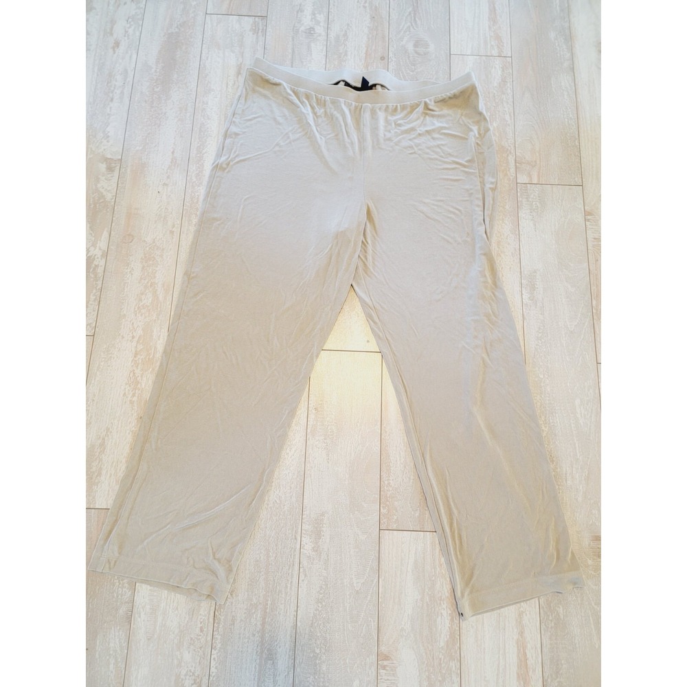 Chico's Travelers 3P Tan‎ Beige Pants Pull On Straight Slinky *Has Burn On Leg*